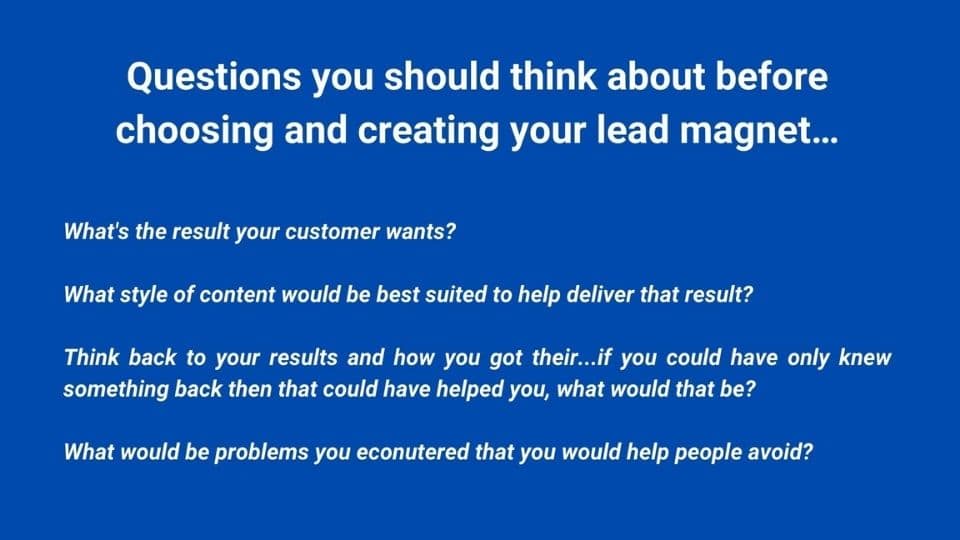 image demonstrating questions you should think about before choosing and creating your lead magnet 