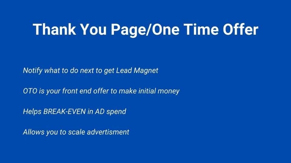Image explaining what a thank you page and one time offer page is